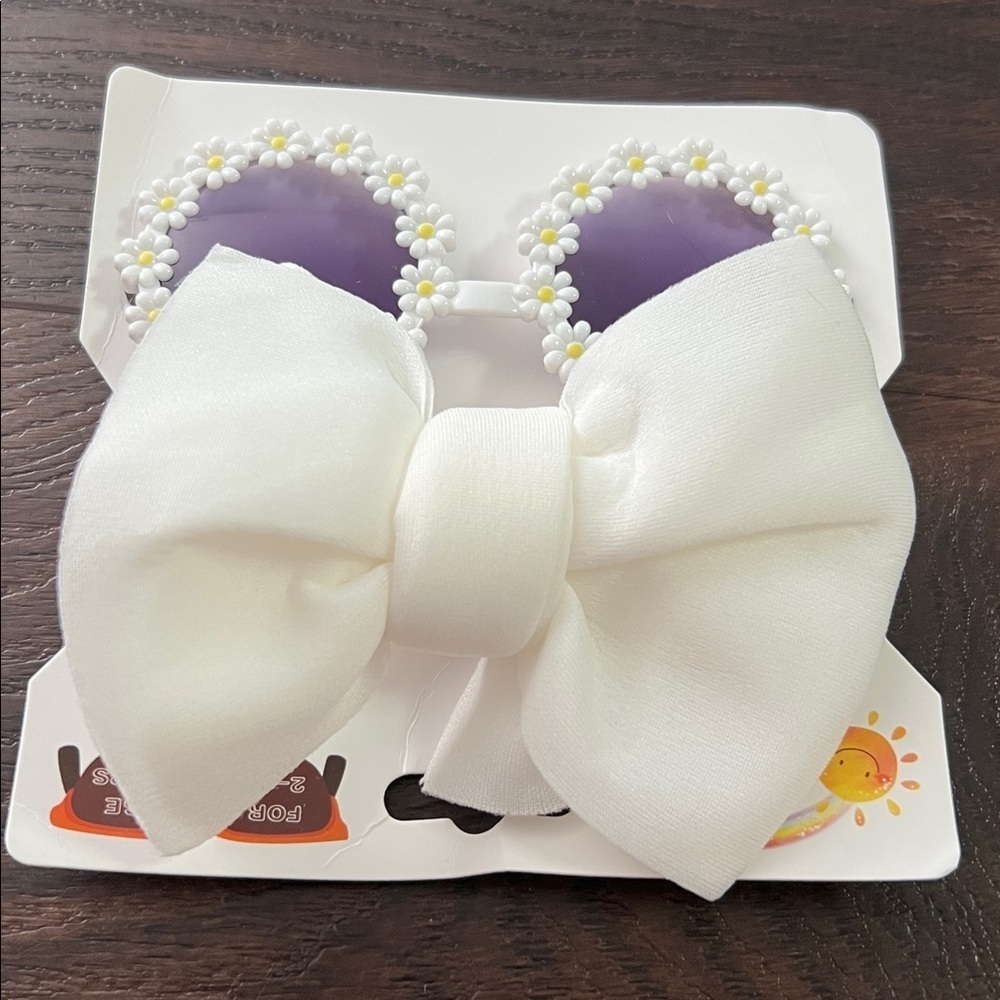 NEW daisy flower white sunglasses and hairbow set - Picture 3 of 5